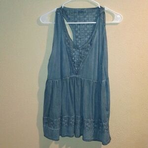 POL Anthropologie Light Blue Embroidered Tank Top S